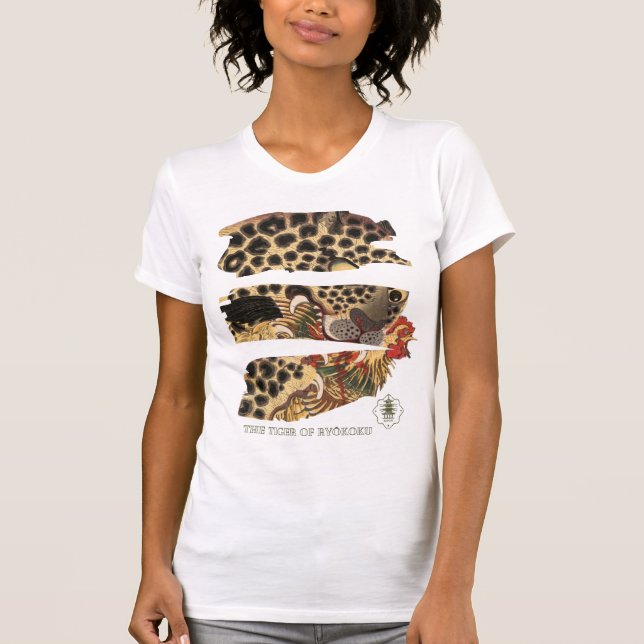 Tiger frisst Hühnchen. Japanische Vintage Kunst. T-Shirt (Vorderseite)