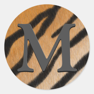 Tiger Fur Realistischer Tierdruck Mit Monogramm Runder Aufkleber