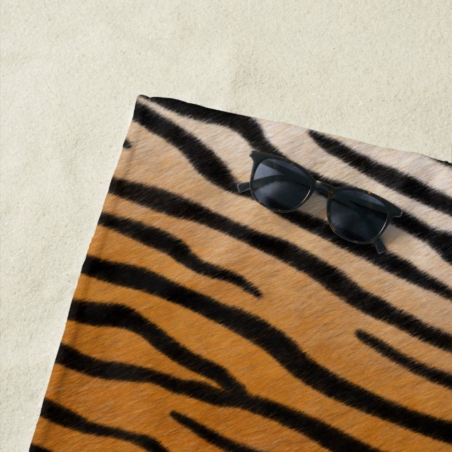 Tiger Fur Realistisches Animal Print Graues Monogr Strandtuch (Beispiel)