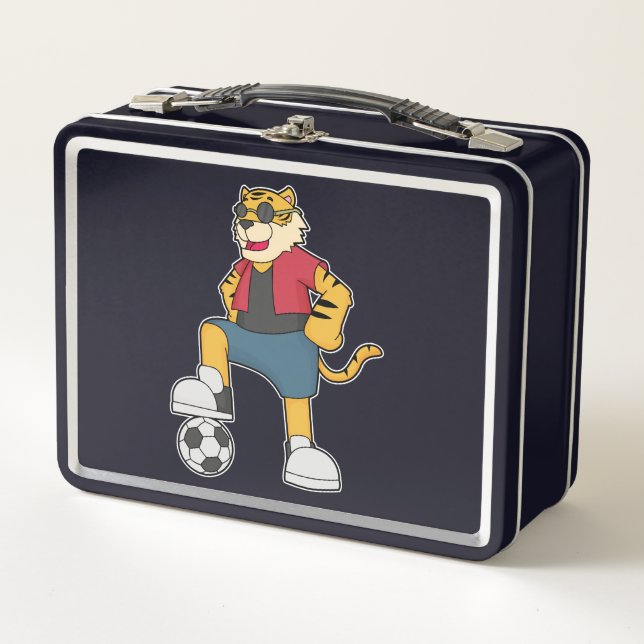 Tiger-Fußball-Fußball Metall Brotdose (Vorderseite)