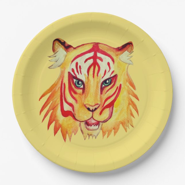 Tiger-Gesichter Zeichne kundenspezifische Paper-Te Pappteller (Vorderseite)