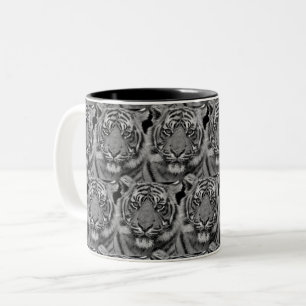 Tiger-Gesichtsmuster in Grautönen Zweifarbige Tasse