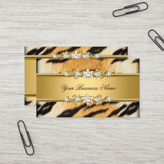 Tiger Gold Animal Black Jewel Look Image Visitenkarte (Vorderseite/Rückseite Beispiel)