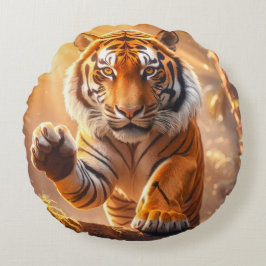 Tiger - Goldener Tiger Rundes Kissen