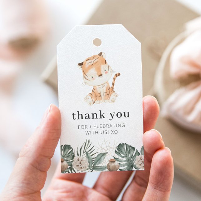 Tiger Greenery Floral Birthday Geschenkanhänger (Von Creator hochgeladen)