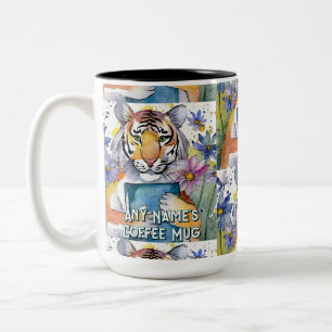 Tiger hält den großen Buch Zweifarbiges Kaffeetass Zweifarbige Tasse