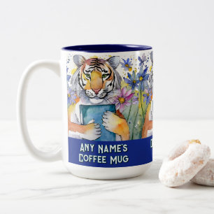 Tiger hält großes Buch Jeder Name Slogan Zweifarbige Tasse