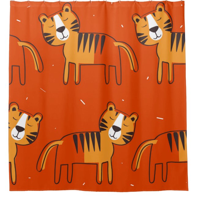 Tiger, handgezeichneter Hintergrund. Farbenfrohe,  Duschvorhang (Vorderseite)