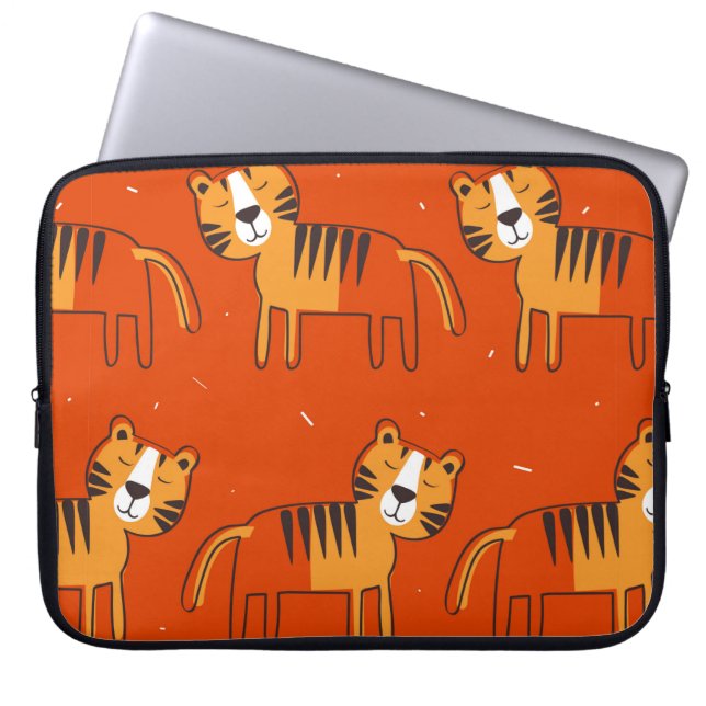 Tiger, handgezeichneter Hintergrund. Farbenfrohe,  Laptopschutzhülle (Vorderseite)