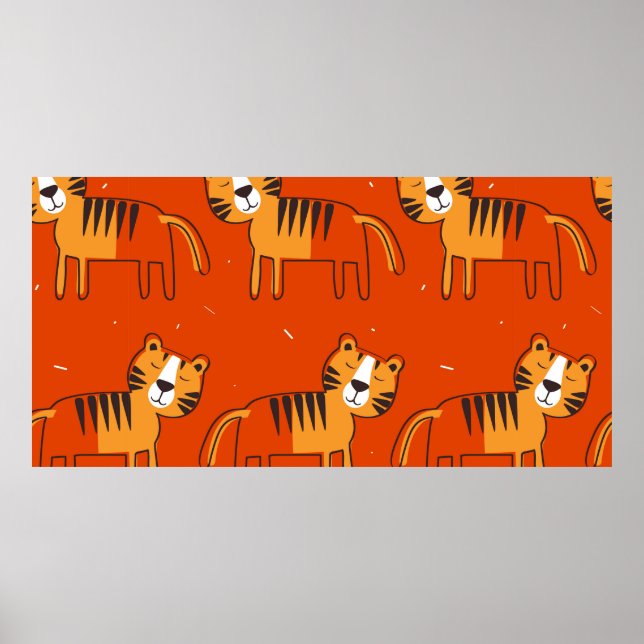 Tiger, handgezeichneter Hintergrund. Farbenfrohe,  Poster (Vorne)