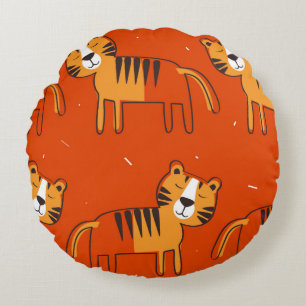 Tiger, handgezeichneter Hintergrund. Farbenfrohe, Rundes Kissen