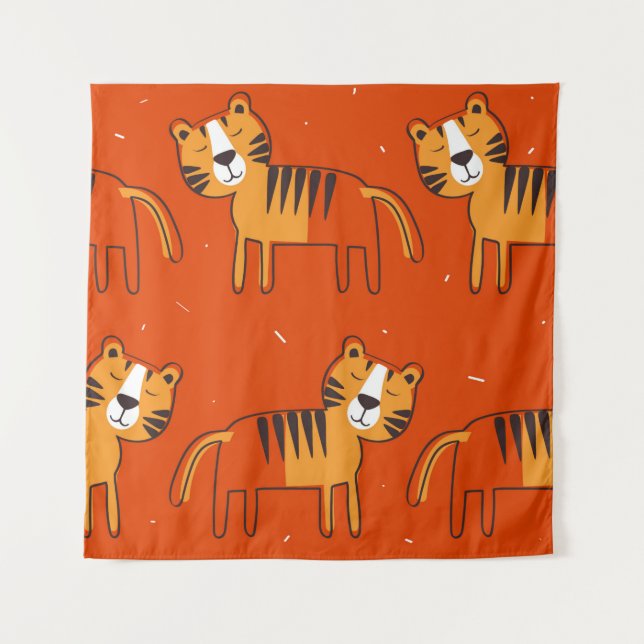 Tiger, handgezeichneter Hintergrund. Farbenfrohe,  Wandteppich (Vorderseite)
