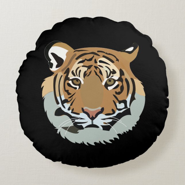 Tiger Head Face Wild Animal Tiger Rundes Kissen (Vorderseite)