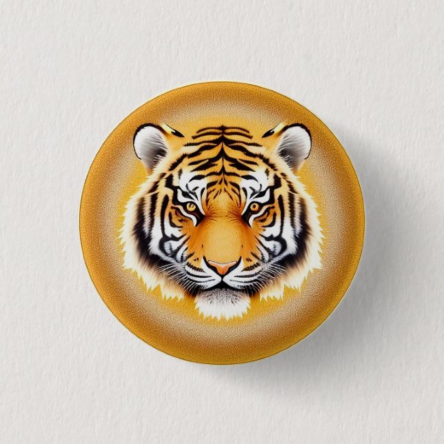Tiger Head Gerahmt mit Golden Glows Aura Button (Vorderseite)