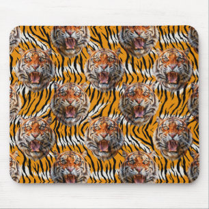 Tiger Head on Tiger Skin Animal Print Design Mousepad
