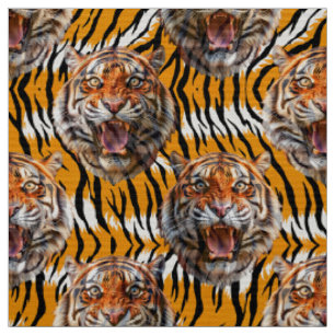 Tiger Head on Tiger Skin Animal Print Design Stoff
