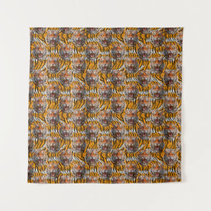 Tiger Head on Tiger Skin Animal Print Design Wandteppich