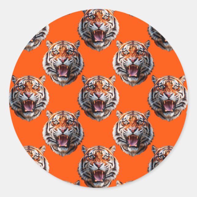 Tiger Head Pattern Design Orange  Runder Aufkleber (Vorderseite)