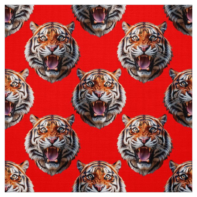 Tiger Head Pattern Design Red Stoff (Muster)