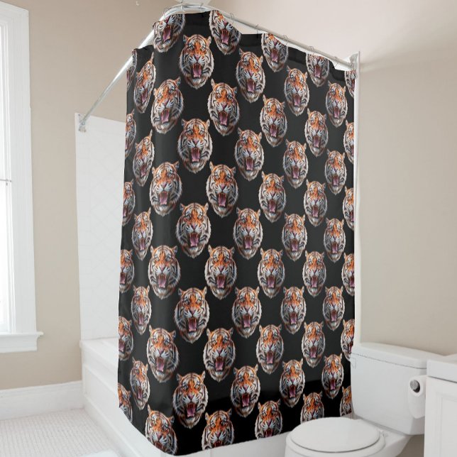 Tiger Head Pattern Design - Schwarz Duschvorhang (Von Creator hochgeladen)
