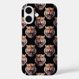 Tiger Head Pattern Design - Schwarz iPhone 16 Hülle