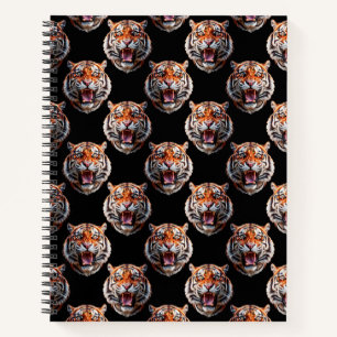 Tiger Head Pattern Design - Schwarz Notizbuch