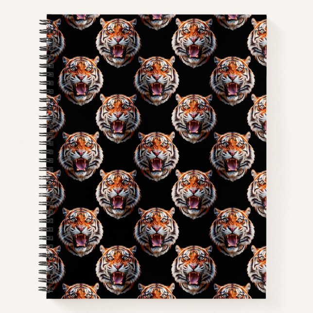 Tiger Head Pattern Design - Schwarz Notizbuch (Vorderseite)