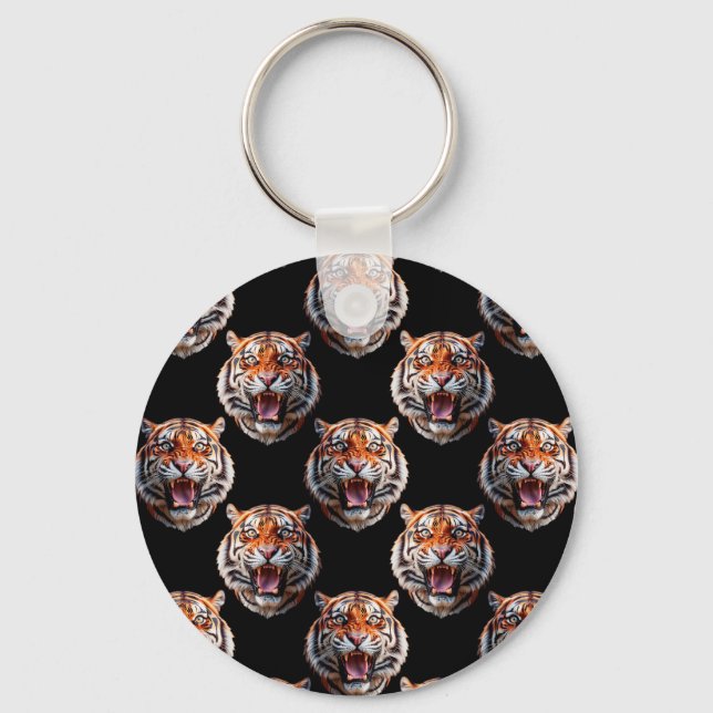 Tiger Head Pattern Design - Schwarz Schlüsselanhänger (Vorderseite)