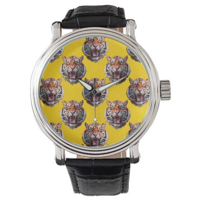 Tiger Head Pattern Design Yellow  Armbanduhr (Vorderseite)