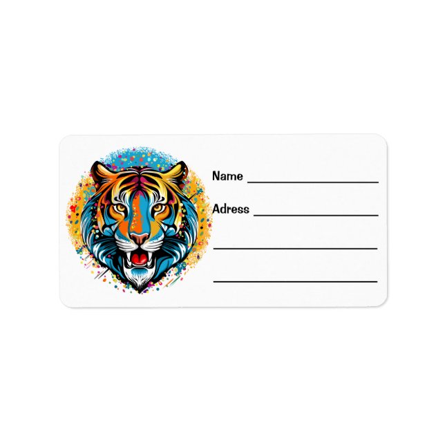 Tiger Head Rainbow colors paint stains Adressaufkleber (Vorne)