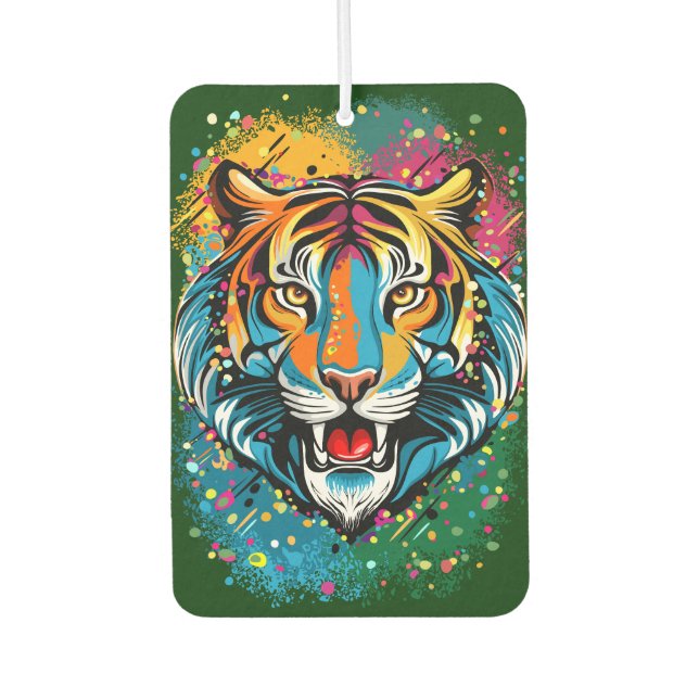Tiger Head Rainbow colors paint stains Autolufterfrischer (Vorderseite)