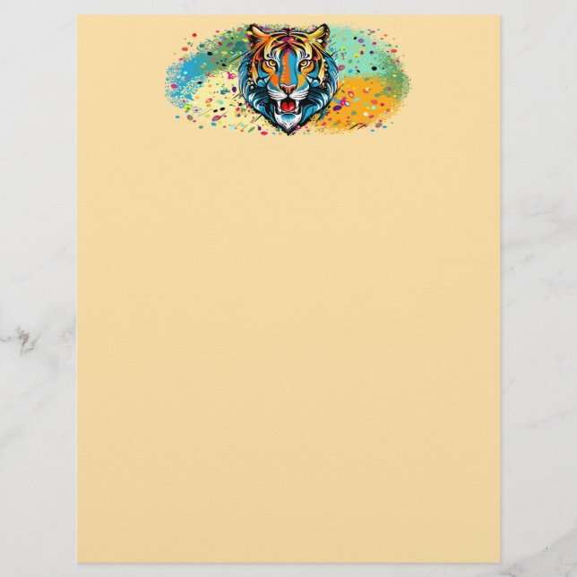 Tiger Head Rainbow colors paint stains Briefbogen (Vorderseite)