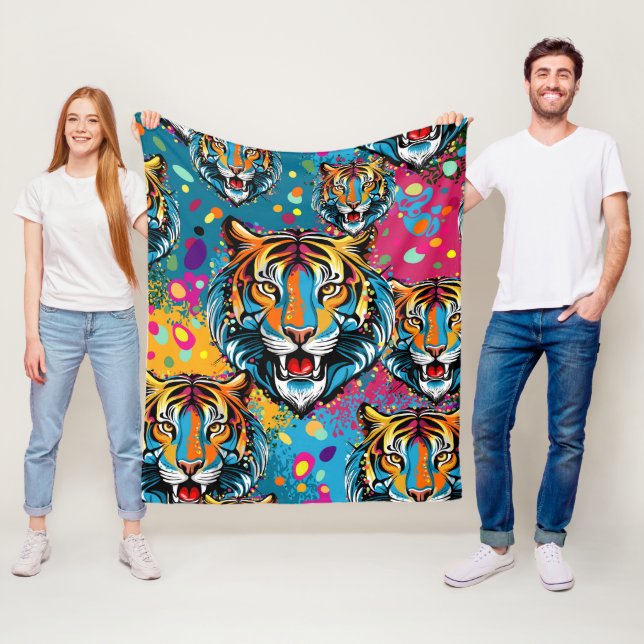 Tiger Head Rainbow colors paint stains Fleecedecke (Beispiel)
