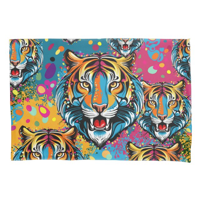 Tiger Head Rainbow colors paint stains Kissenbezug (Vorderseite)