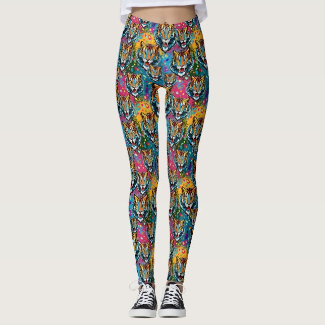 Tiger Head Rainbow colors paint stains Leggings (Vorderseite)