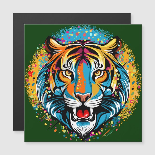 Tiger Head Rainbow colors paint stains Magnetkarte (Vorne/Hinten)
