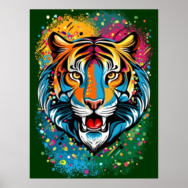 Tiger Head Rainbow colors paint stains Poster (Vorne)