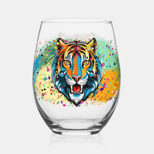 Tiger Head Regenbogen Farben Farbflecken Weinglas Ohne Stiel