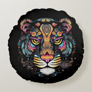 Tiger Head Rundes Kissen