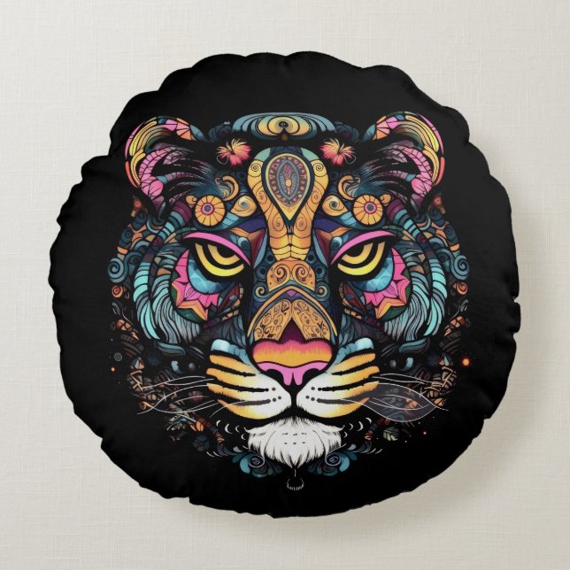Tiger Head Rundes Kissen (Vorderseite)