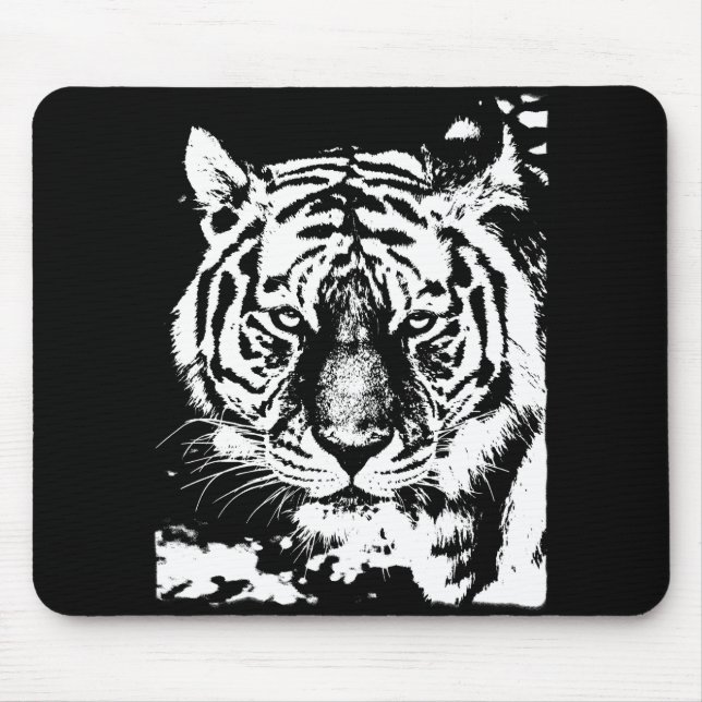 Tiger Head Schwarz-Weiß-Pop Art Template Mousepad (Vorne)