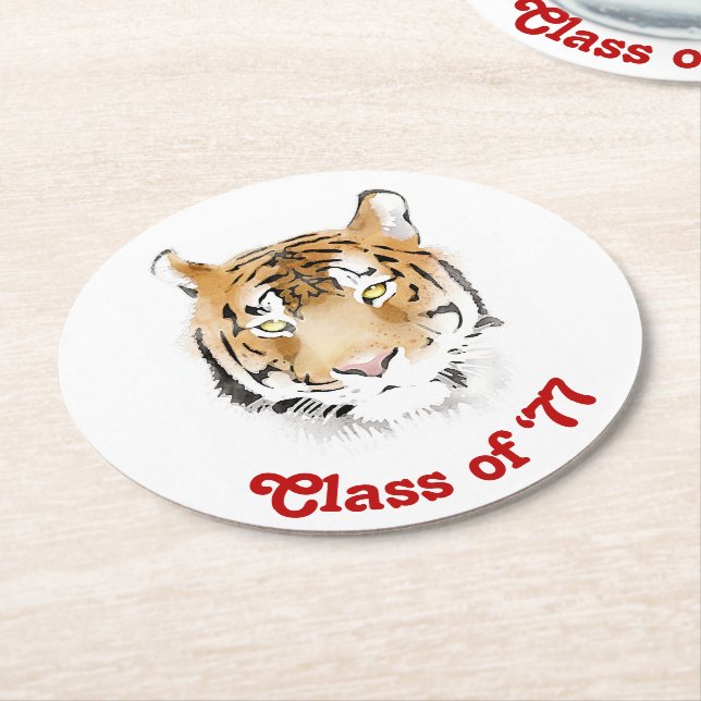 Tiger Head Watercolor Class Wiedersehen Partys Runder Pappuntersetzer (Angewinkelt)