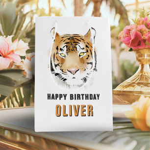 Tiger Head Watercolor Tier Happy Birthday Mittlere Geschenktüte