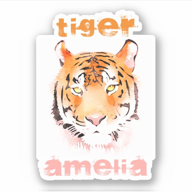 Tiger Head Watercolor Typografy Name Aufkleber (Vorderseite)