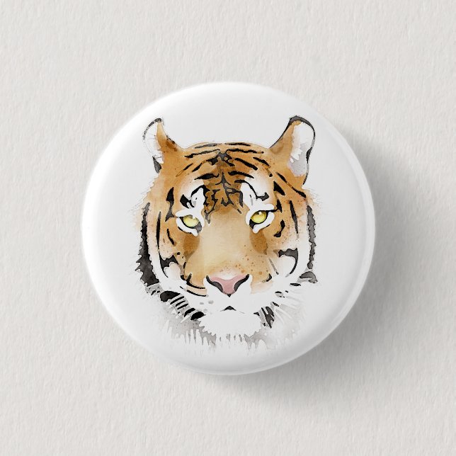 Tiger Head Watercolor Zeichnend Button (Vorderseite)