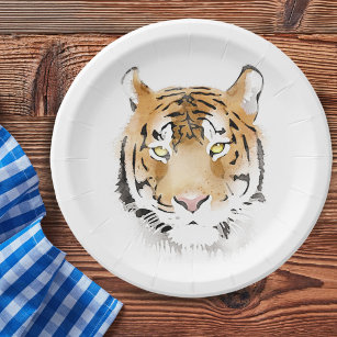 Tiger Head Watercolor Zeichnend Pappteller