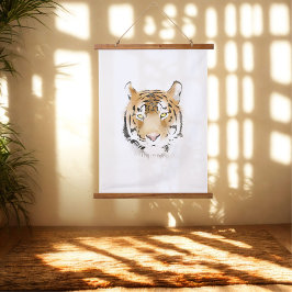 Tiger Head Watercolor Zeichnend Wildkatze Wandteppich Mit Holzrahmen