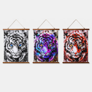 Tiger Heads - Tiger Blue Eyes Hangband Wandteppich Mit Holzrahmen