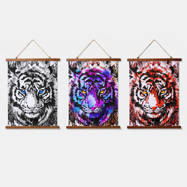 Tiger Heads - Tiger Blue Eyes Hangband Wandteppich Mit Holzrahmen (Dreifach)
