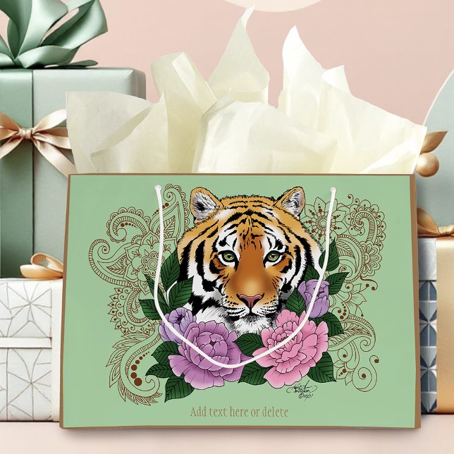 Tiger Henna Pink Purple Blumen Große Geschenktüte (Von Creator hochgeladen)